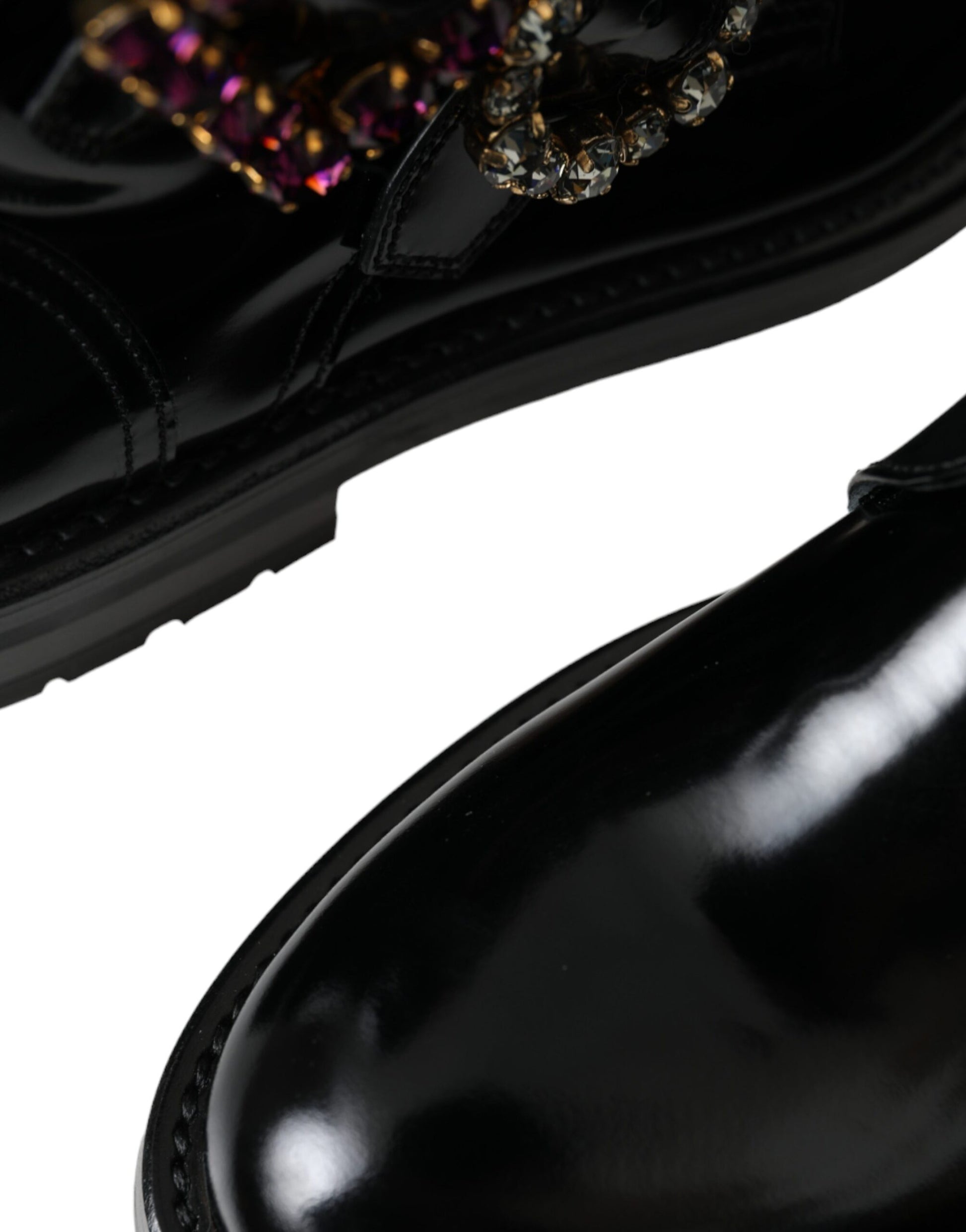 Dolce & Gabbana Black Leather Crystal Buckles Boots Shoes - ACCEXO