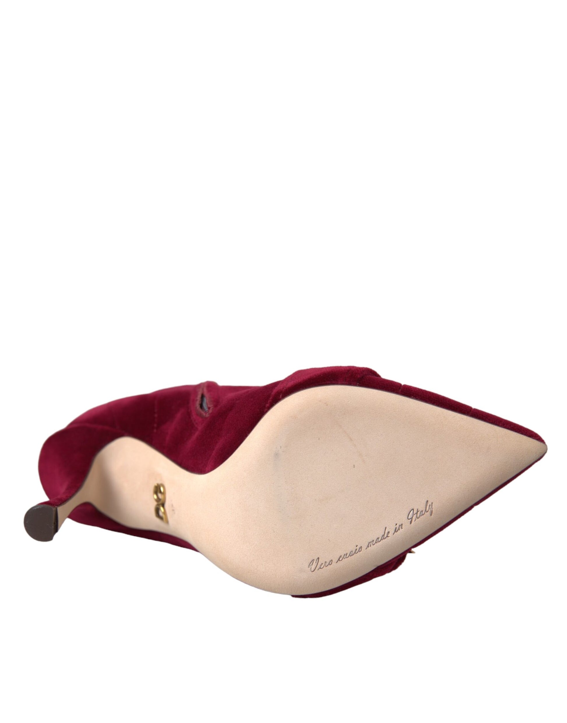 Dolce & Gabbana Dark Red Velvet Devotion Buckle Boots Shoes - ACCEXO