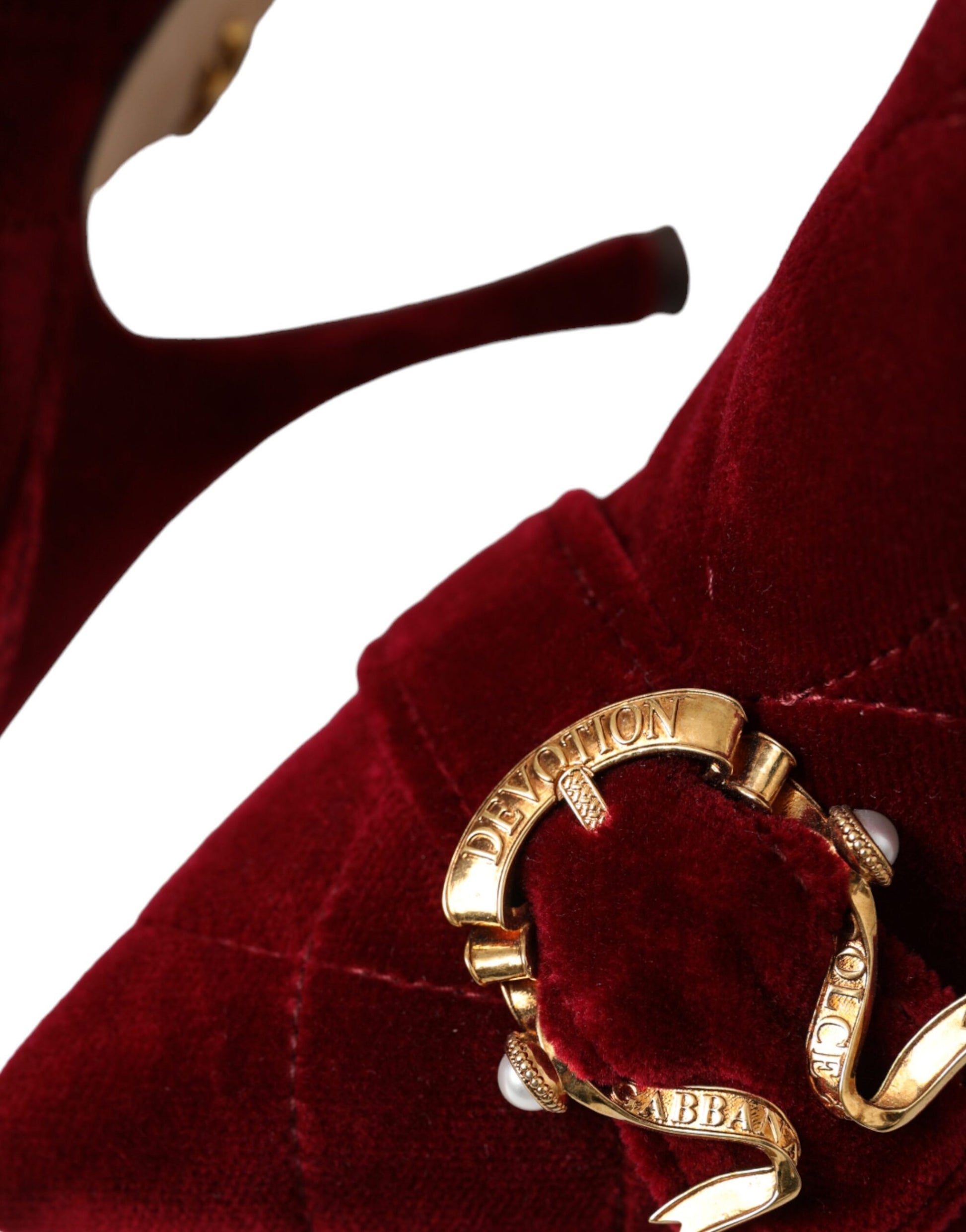 Dolce & Gabbana Dark Red Velvet Devotion Buckle Boots Shoes - ACCEXO