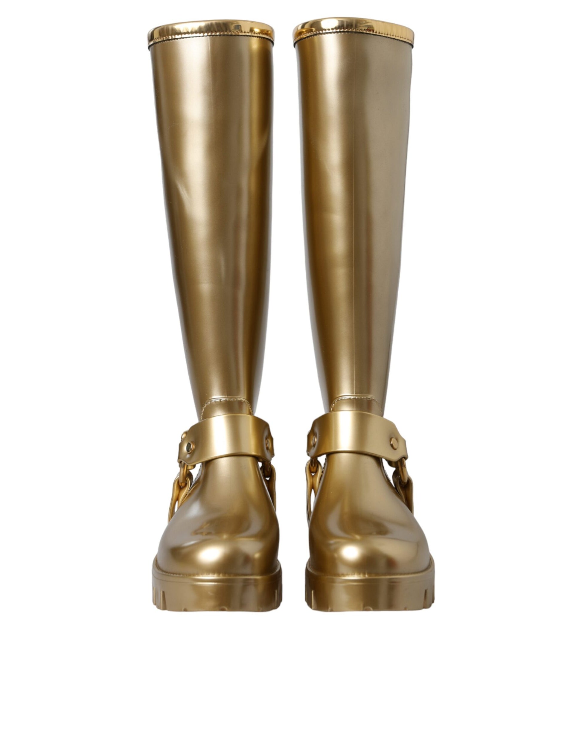 Dolce & Gabbana Metallic Gold Rubber PVC Rain Boots Shoes - ACCEXO