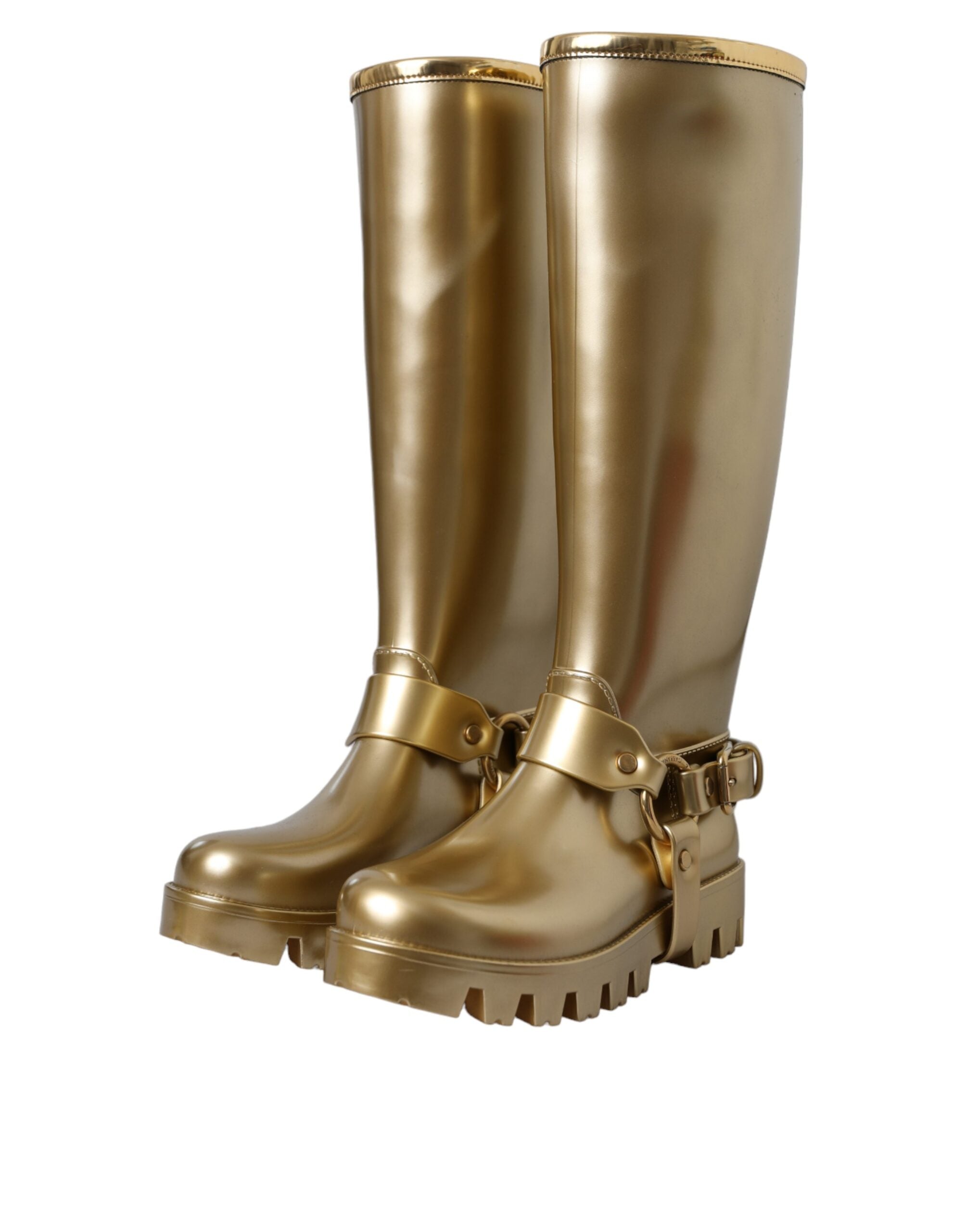 Dolce & Gabbana Metallic Gold Rubber PVC Rain Boots Shoes - ACCEXO