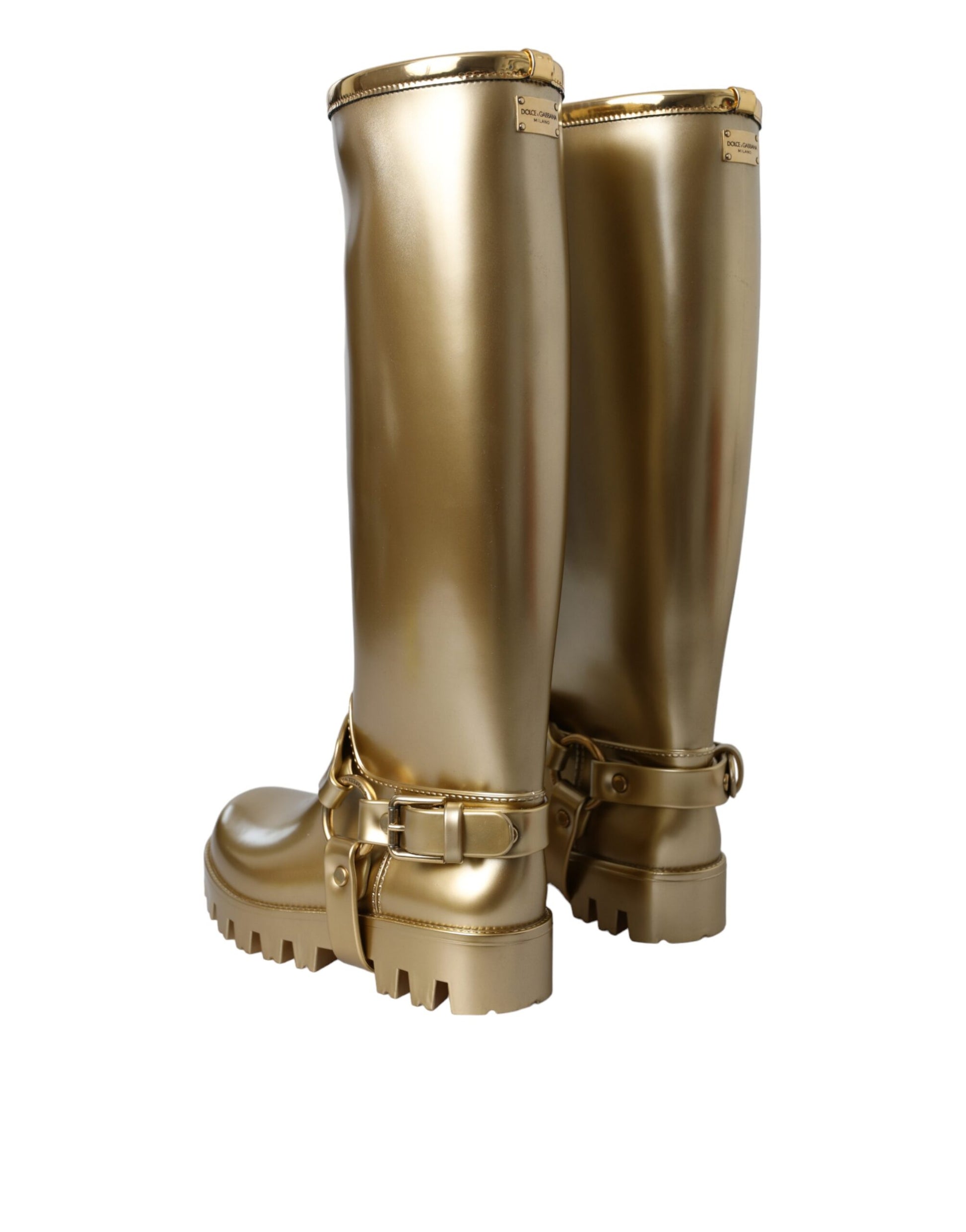 Dolce & Gabbana Metallic Gold Rubber PVC Rain Boots Shoes - ACCEXO