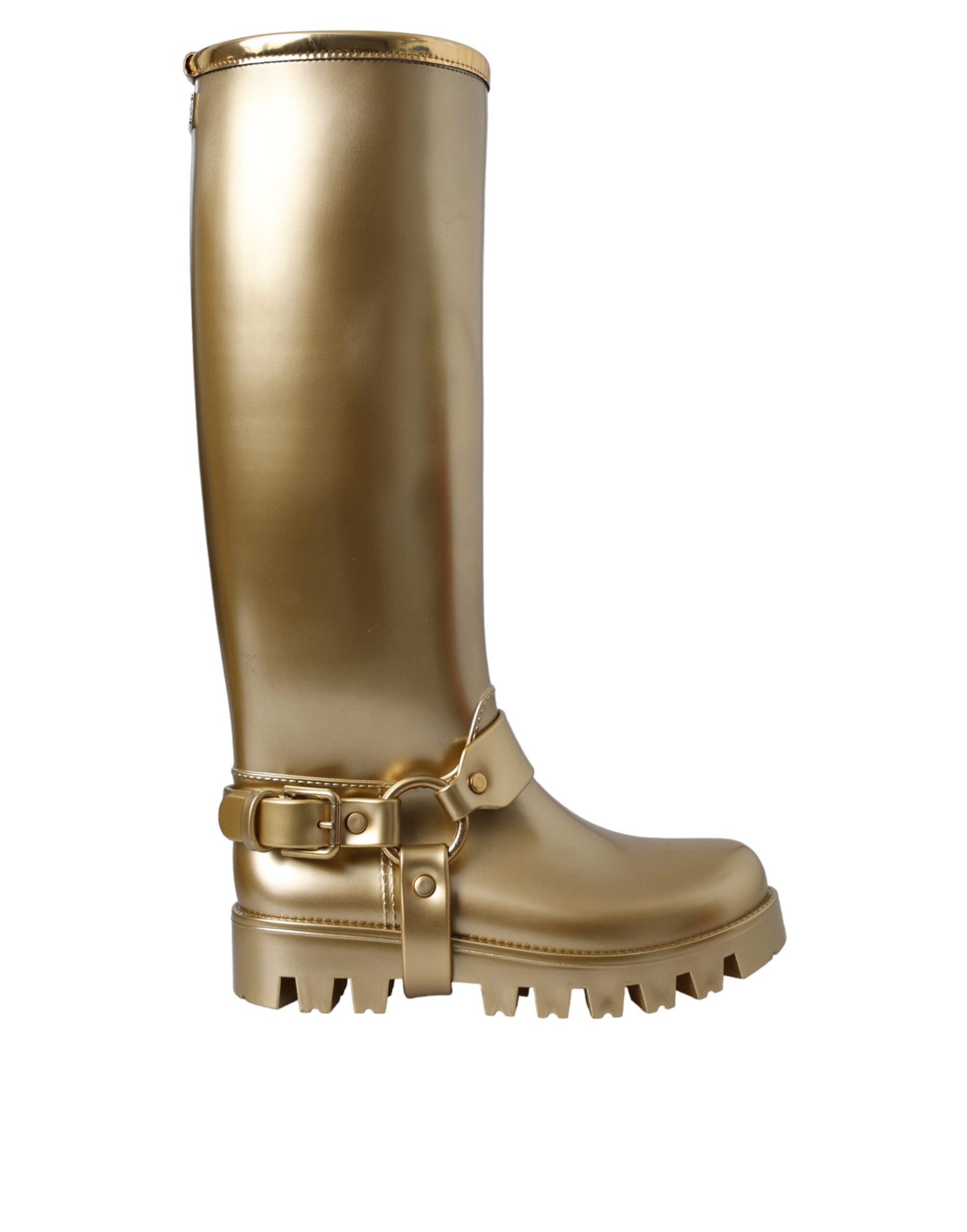 Dolce & Gabbana Metallic Gold Rubber PVC Rain Boots Shoes - ACCEXO
