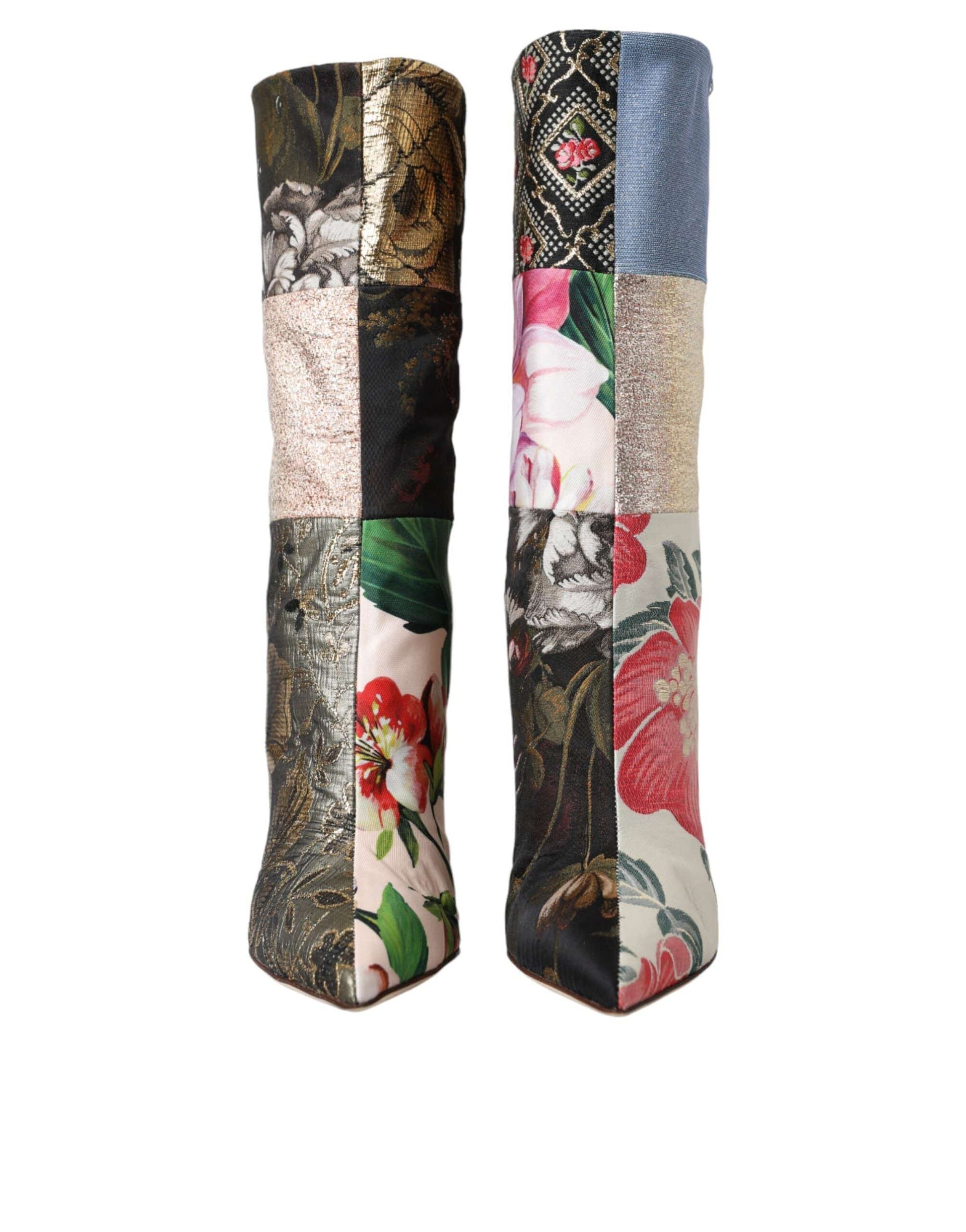 Dolce & Gabbana Multicolor Patchwork Print Heeled Boots Shoes - ACCEXO