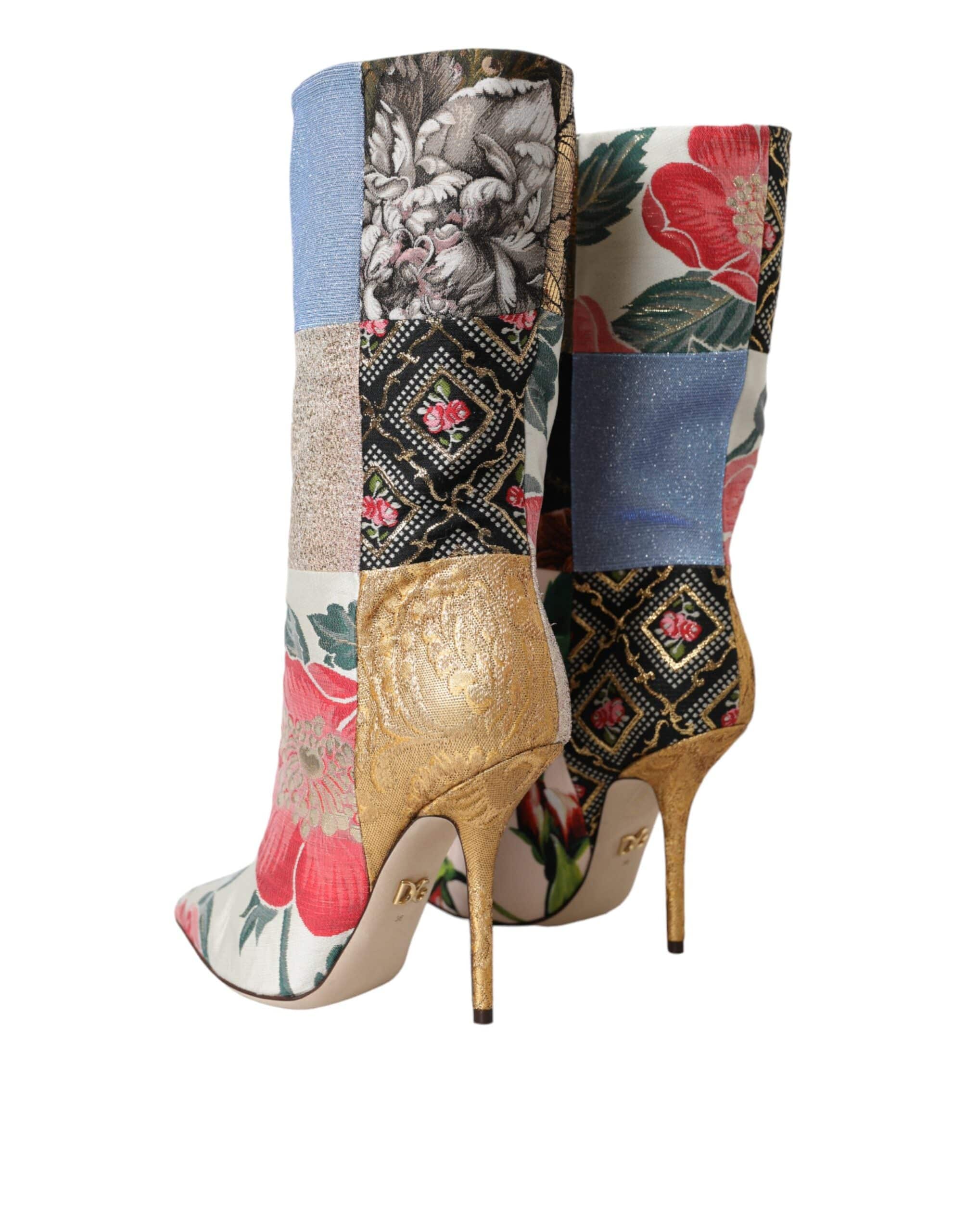 Dolce & Gabbana Multicolor Patchwork Print Heeled Boots Shoes - ACCEXO