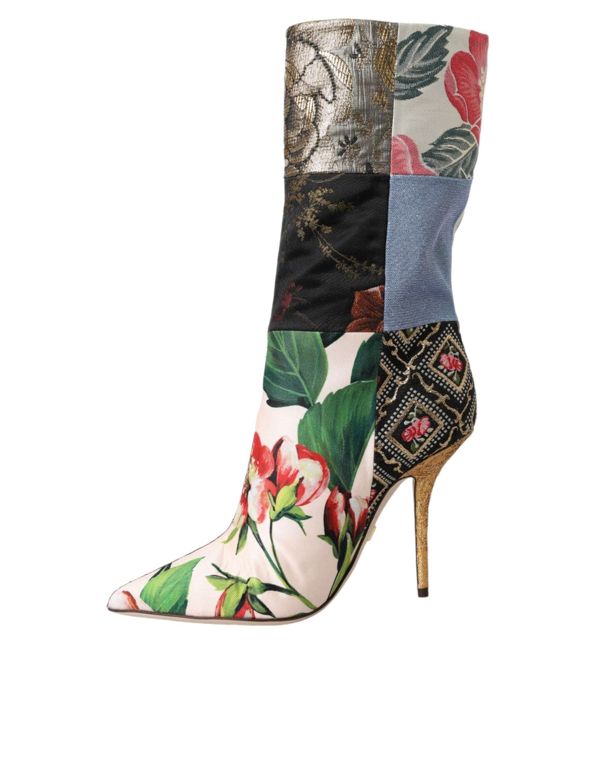 Dolce & Gabbana Multicolor Patchwork Print Heeled Boots Shoes - ACCEXO