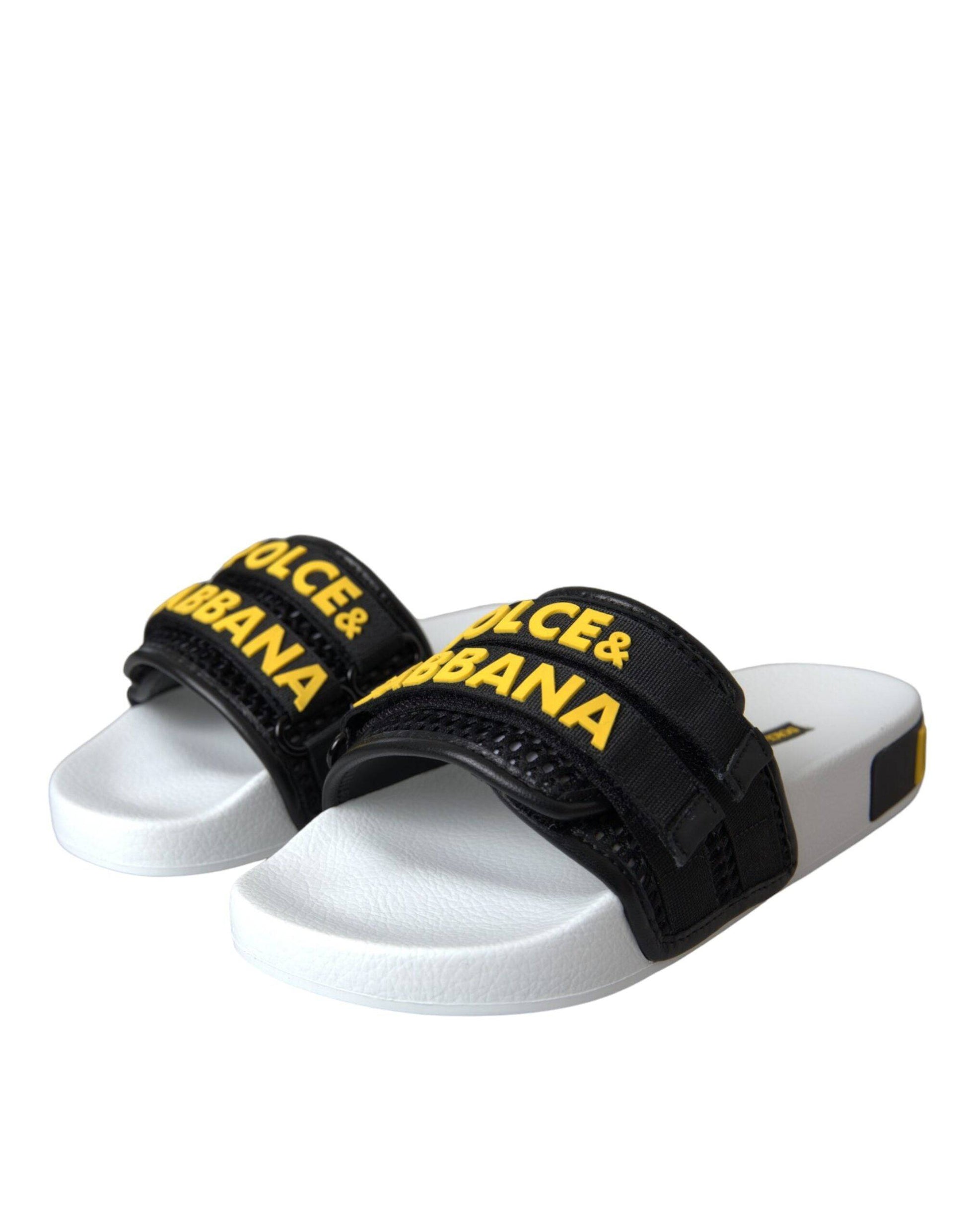 Dolce & Gabbana White Black Logo Beachwear Flats Sandals Shoes - ACCEXO