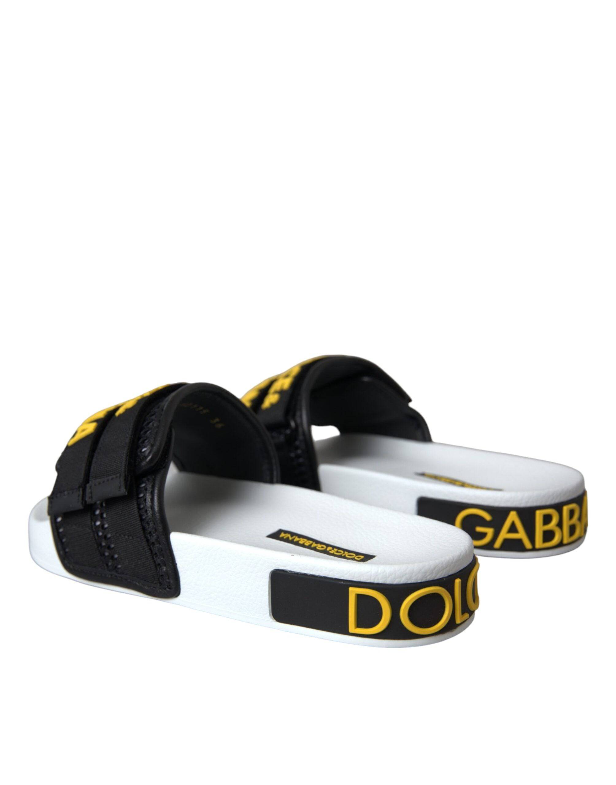 Dolce & Gabbana White Black Logo Beachwear Flats Sandals Shoes - ACCEXO
