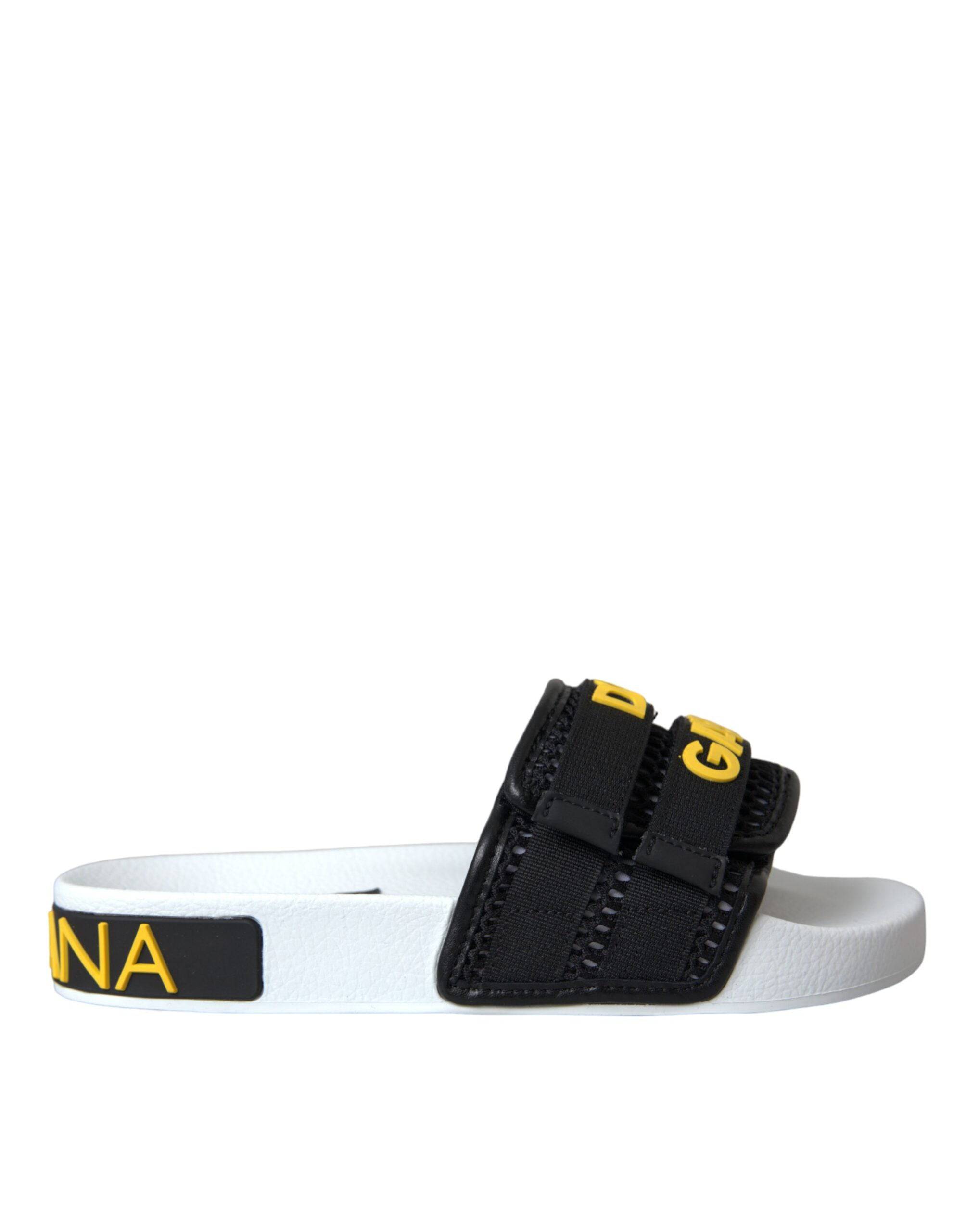 Dolce & Gabbana White Black Logo Beachwear Flats Sandals Shoes - ACCEXO