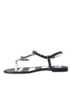 Dolce & Gabbana Blue Stripes Leather Studded Flats Sandals Shoes