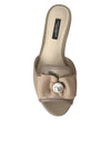 Dolce & Gabbana Beige Logo Pearl Flats Sandals Slides Shoes