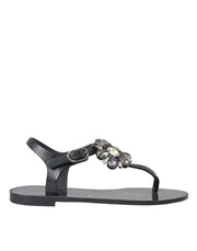 Dolce & Gabbana Black Crystal Flats Sandals Flip Flops Shoes - ACCEXO