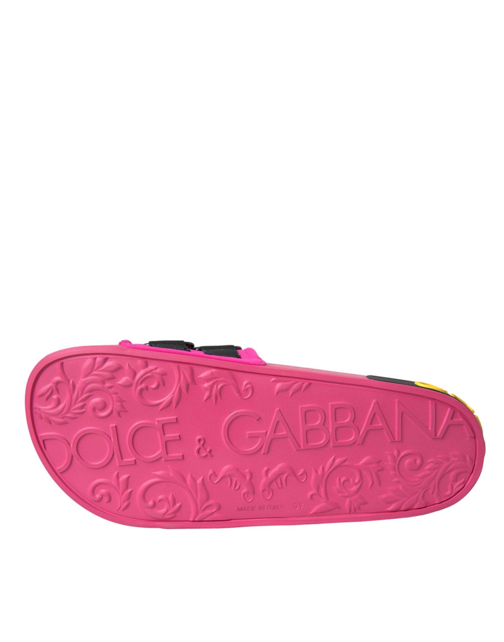 Dolce & Gabbana Pink Black Logo Beachwear Flats Sandals Shoes - ACCEXO