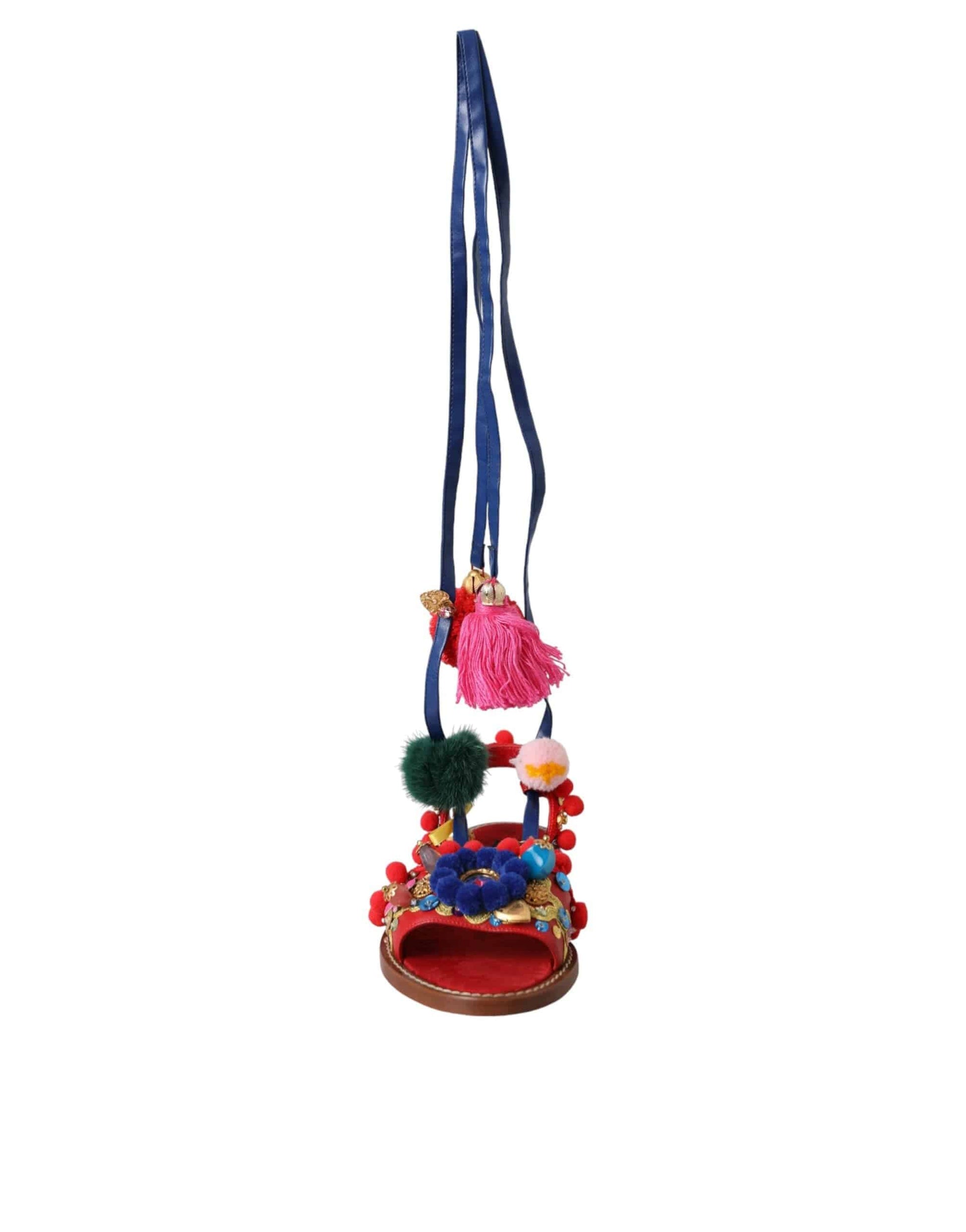 Dolce & Gabbana Multicolor Pom Pom Fur Wrap Sandals Shoes - ACCEXO
