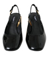 Dolce & Gabbana Black Gold Leather Embellished Slingbacks Shoes