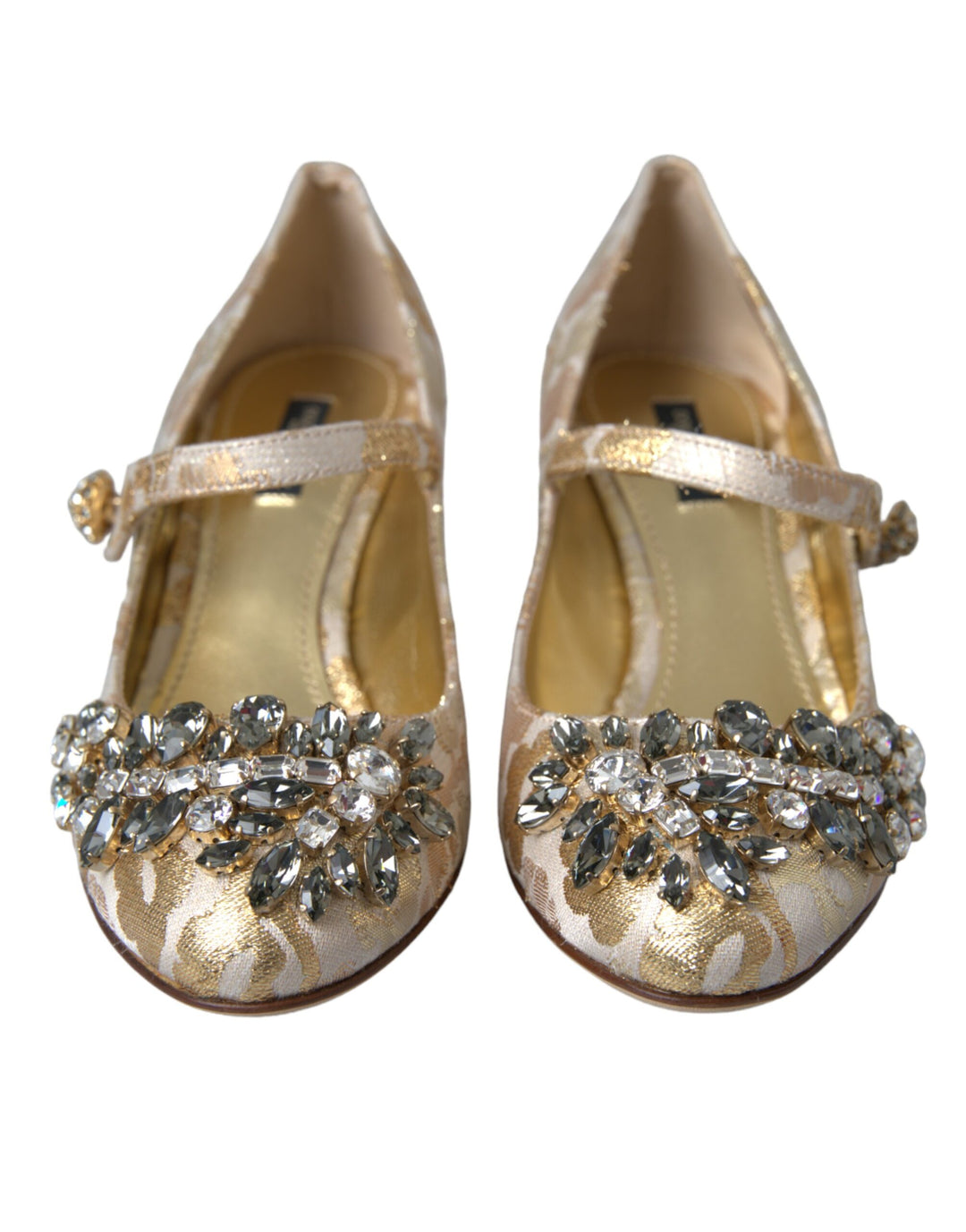 Dolce & Gabbana Gold Jacquard Crystal Mary Janes Pumps Shoes