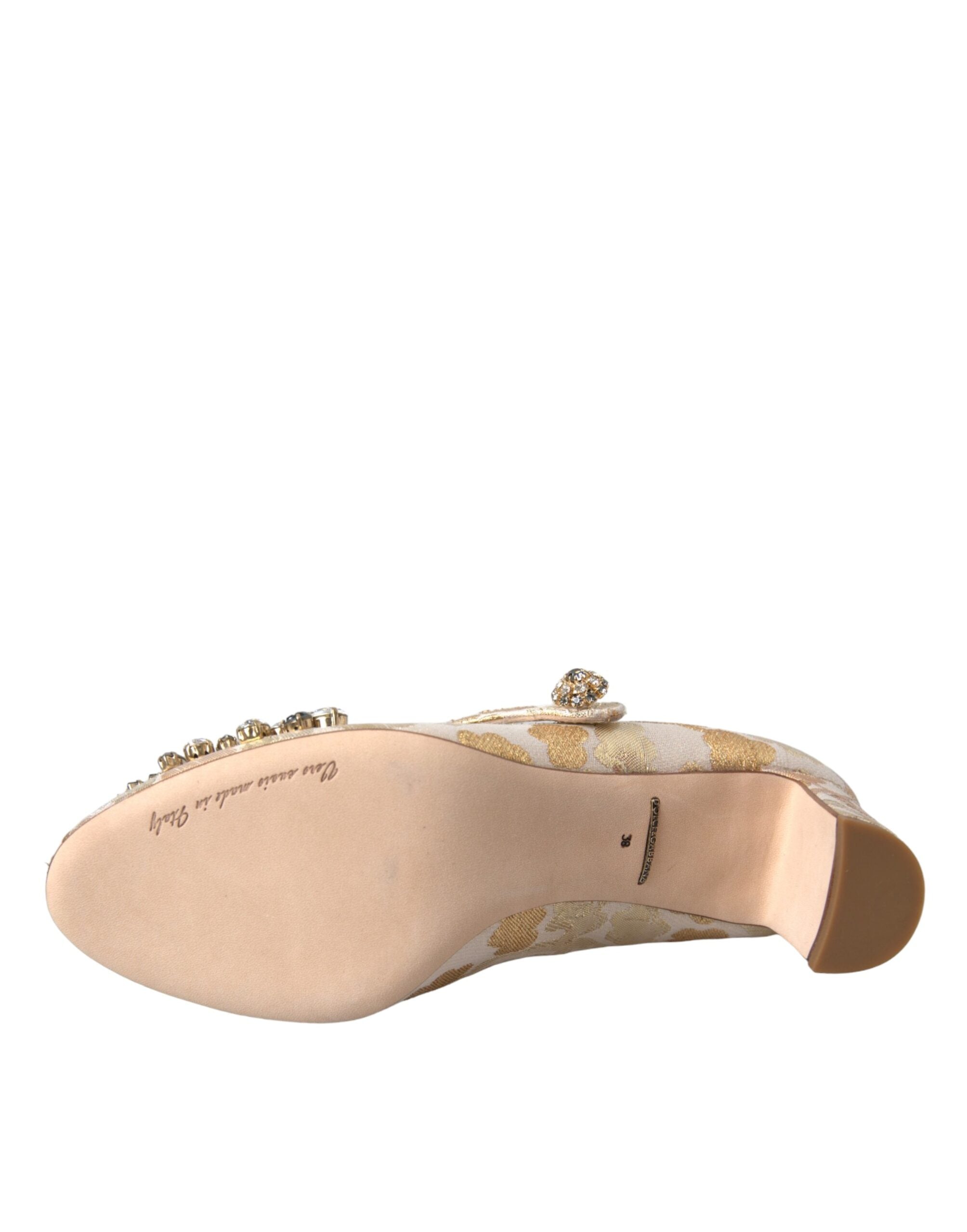 Dolce & Gabbana Gold Jacquard Crystal Mary Janes Pumps Shoes - ACCEXO