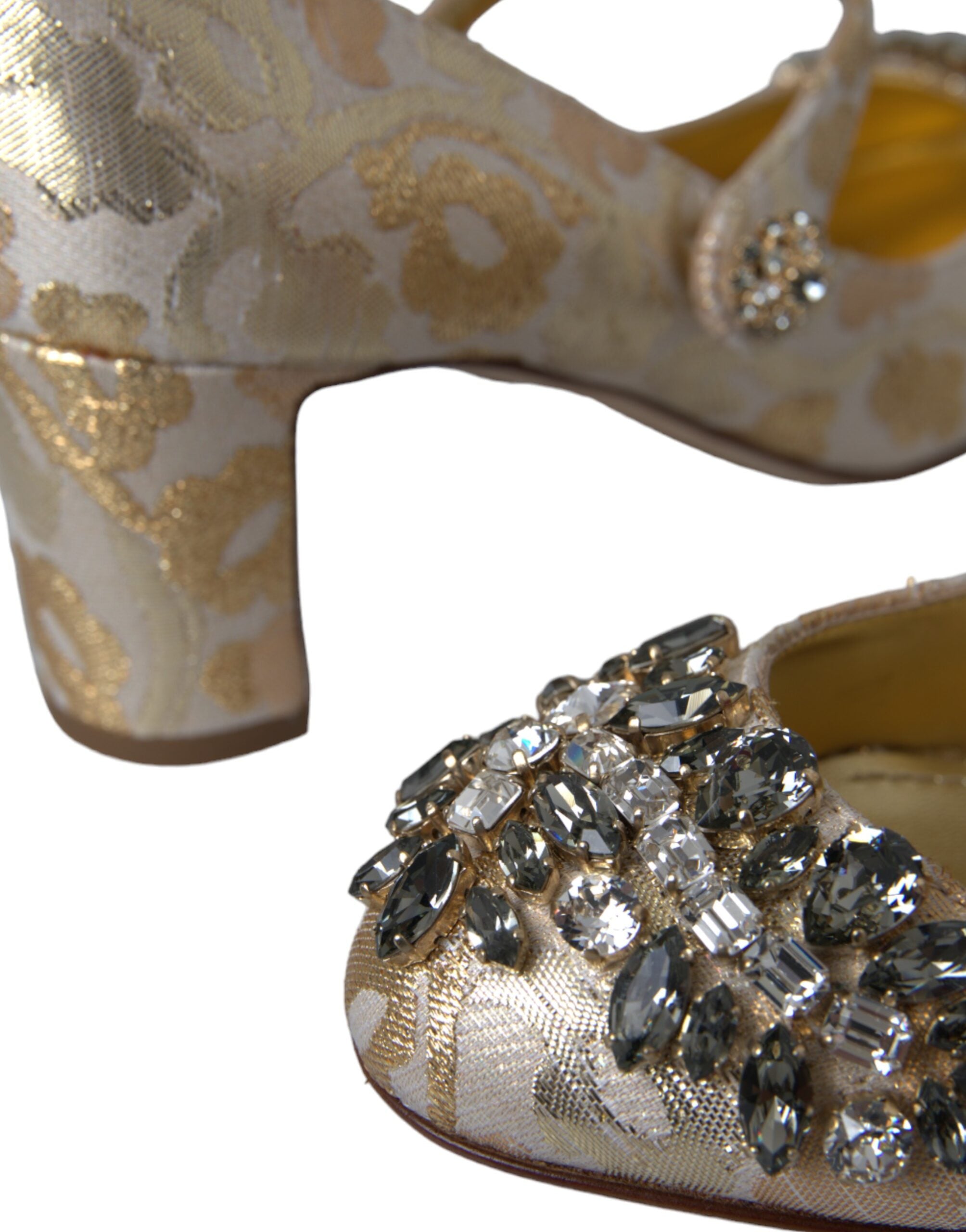 Dolce & Gabbana Gold Jacquard Crystal Mary Janes Pumps Shoes - ACCEXO