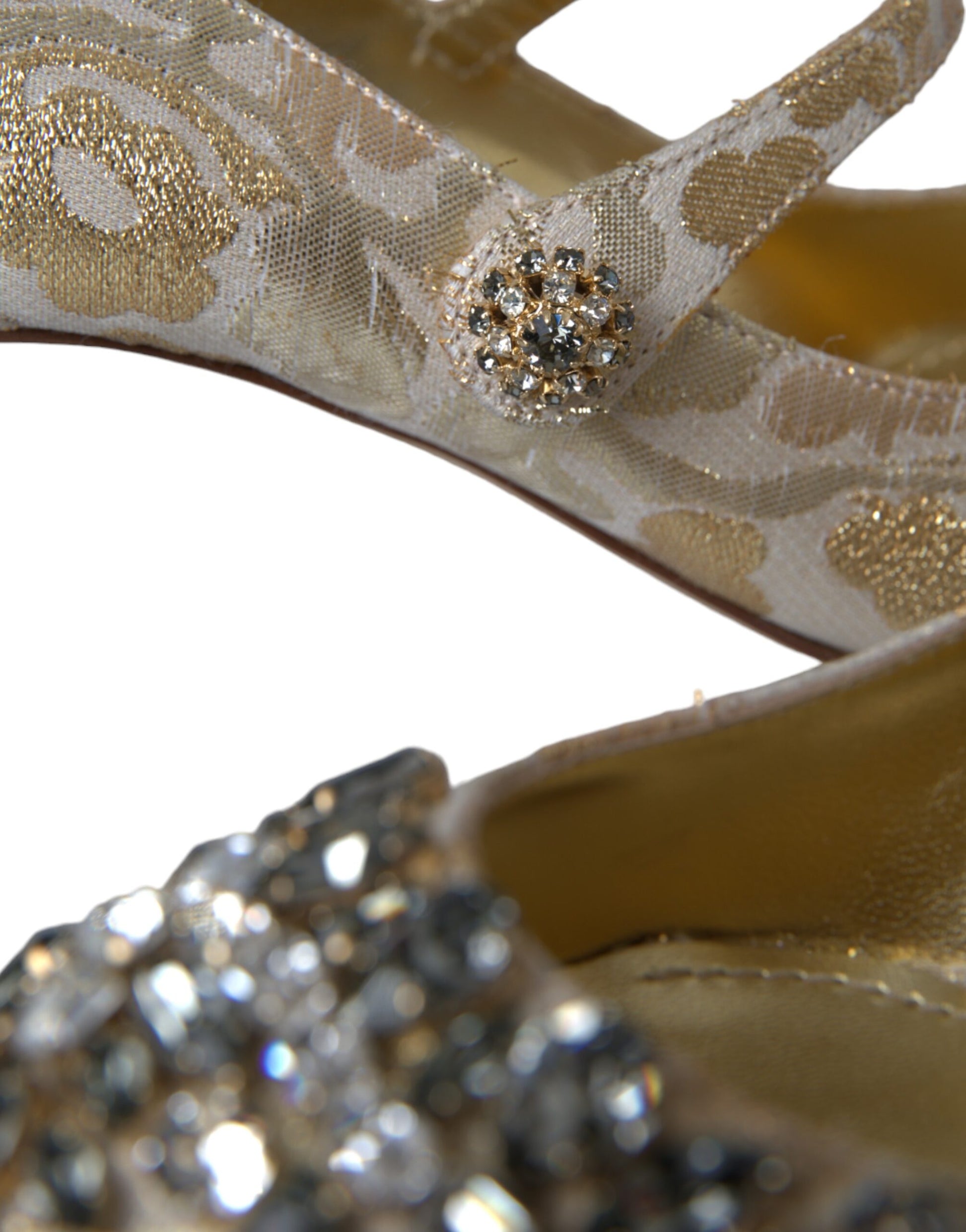 Dolce & Gabbana Gold Jacquard Crystal Mary Janes Pumps Shoes - ACCEXO