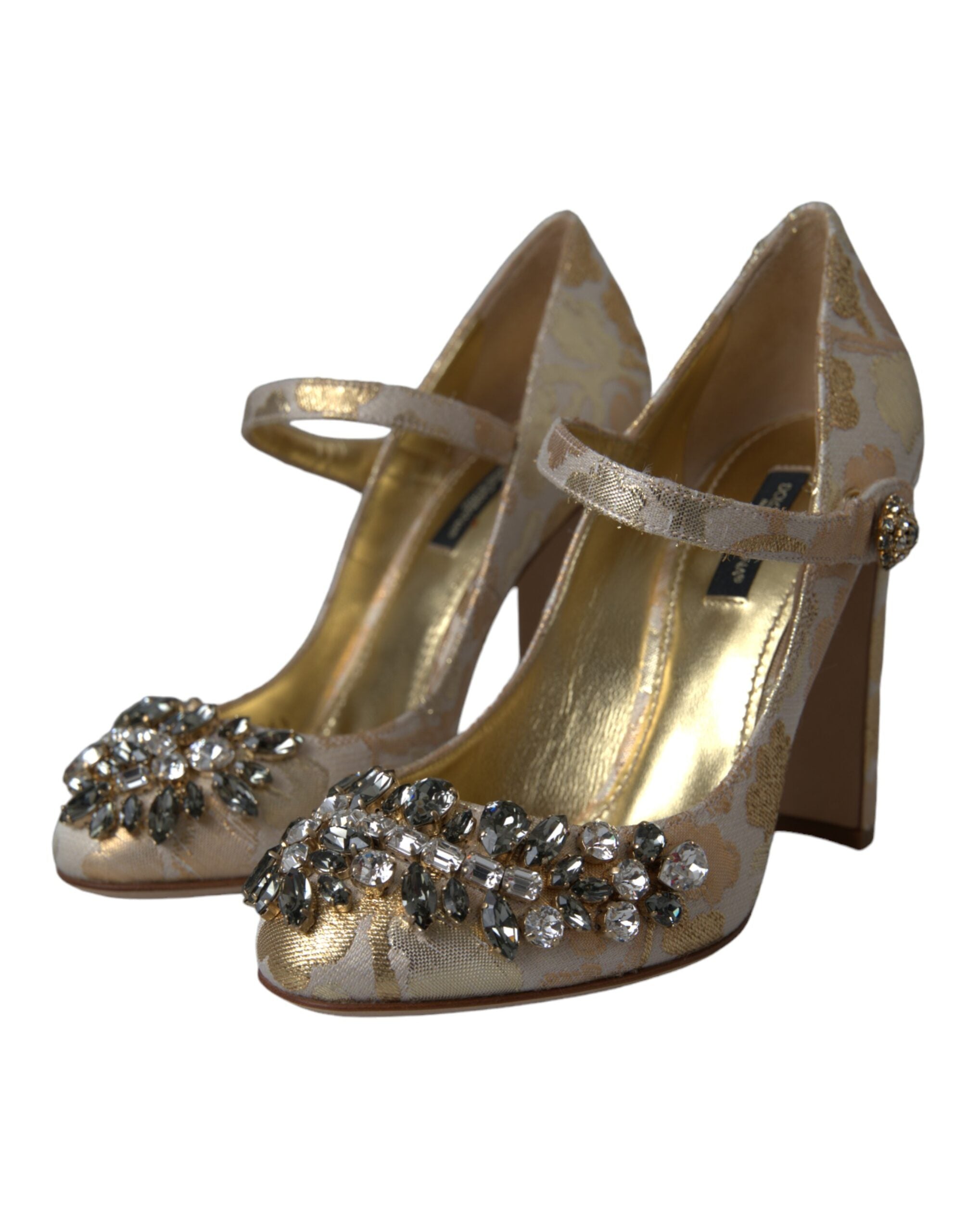Dolce & Gabbana Gold Jacquard Crystal Mary Janes Pumps Shoes - ACCEXO