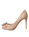 Dolce & Gabbana Beige Taormina Lace Crystal Heels Pumps Shoes