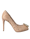 Dolce & Gabbana Beige Taormina Lace Crystal Heels Pumps Shoes