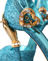 Dolce & Gabbana Blue Lurex Bejeweled Hand Heels Sandals Shoes