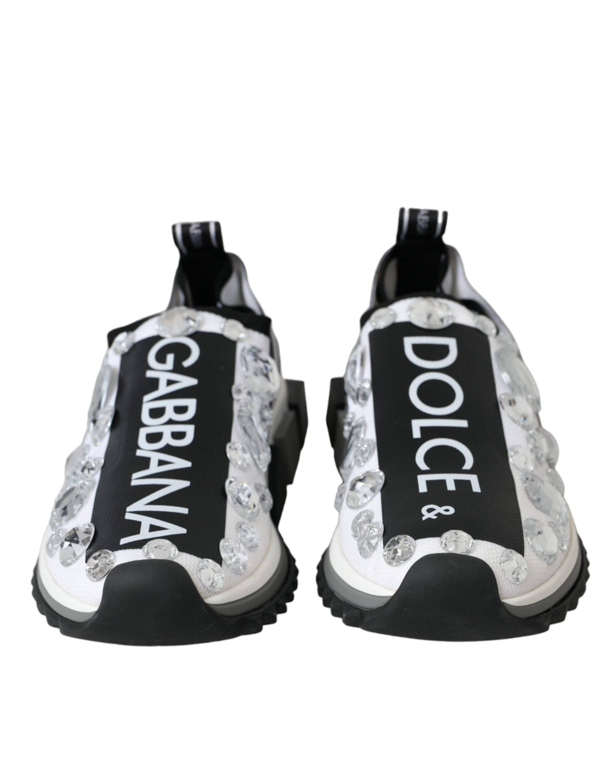 Dolce & Gabbana White Sorrento Crystals Sneakers Shoes - ACCEXO