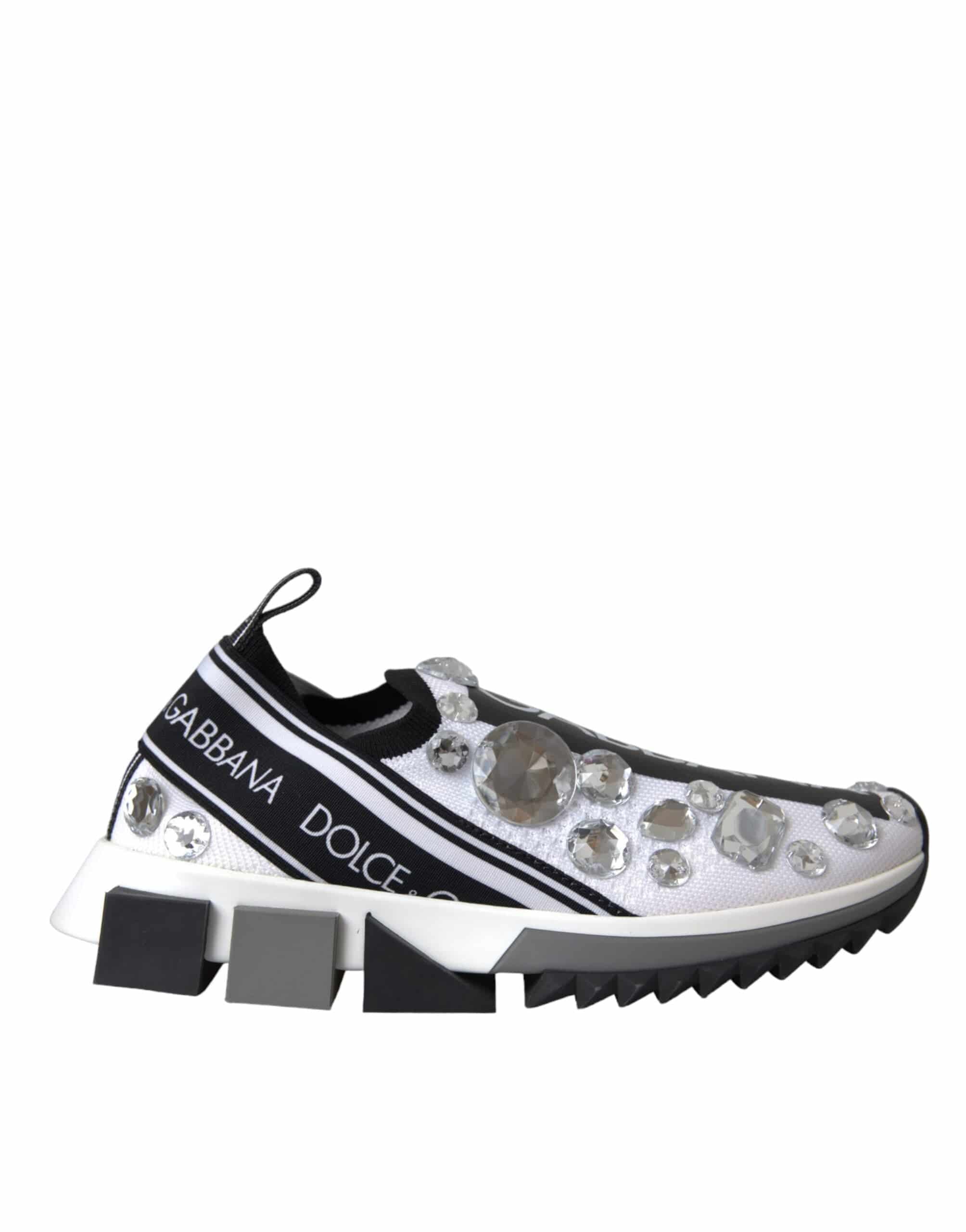 Dolce & Gabbana White Sorrento Crystals Sneakers Shoes - ACCEXO