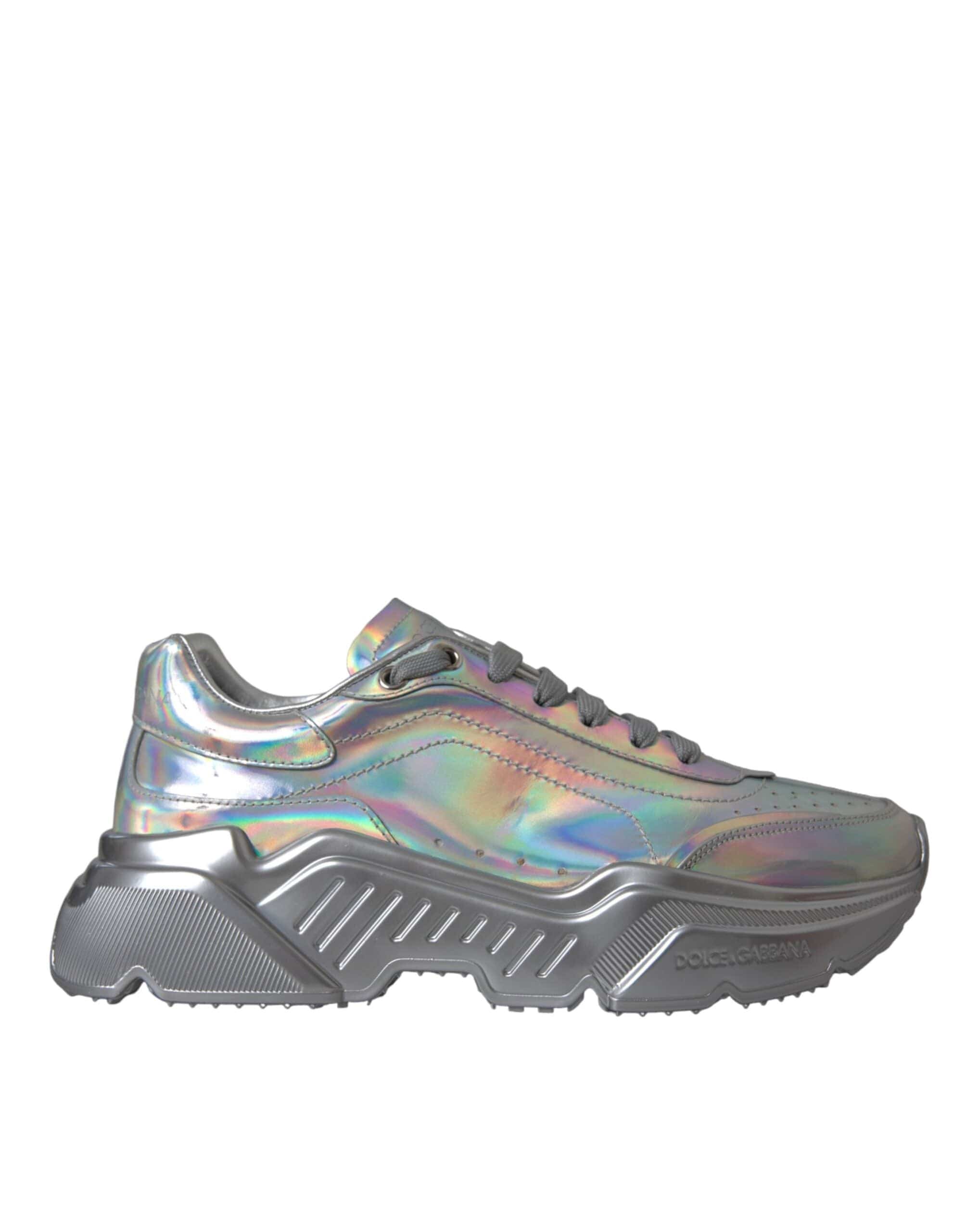 Dolce & Gabbana Silver Iridescent DAYMASTER Leather Sneakers Shoes - ACCEXO