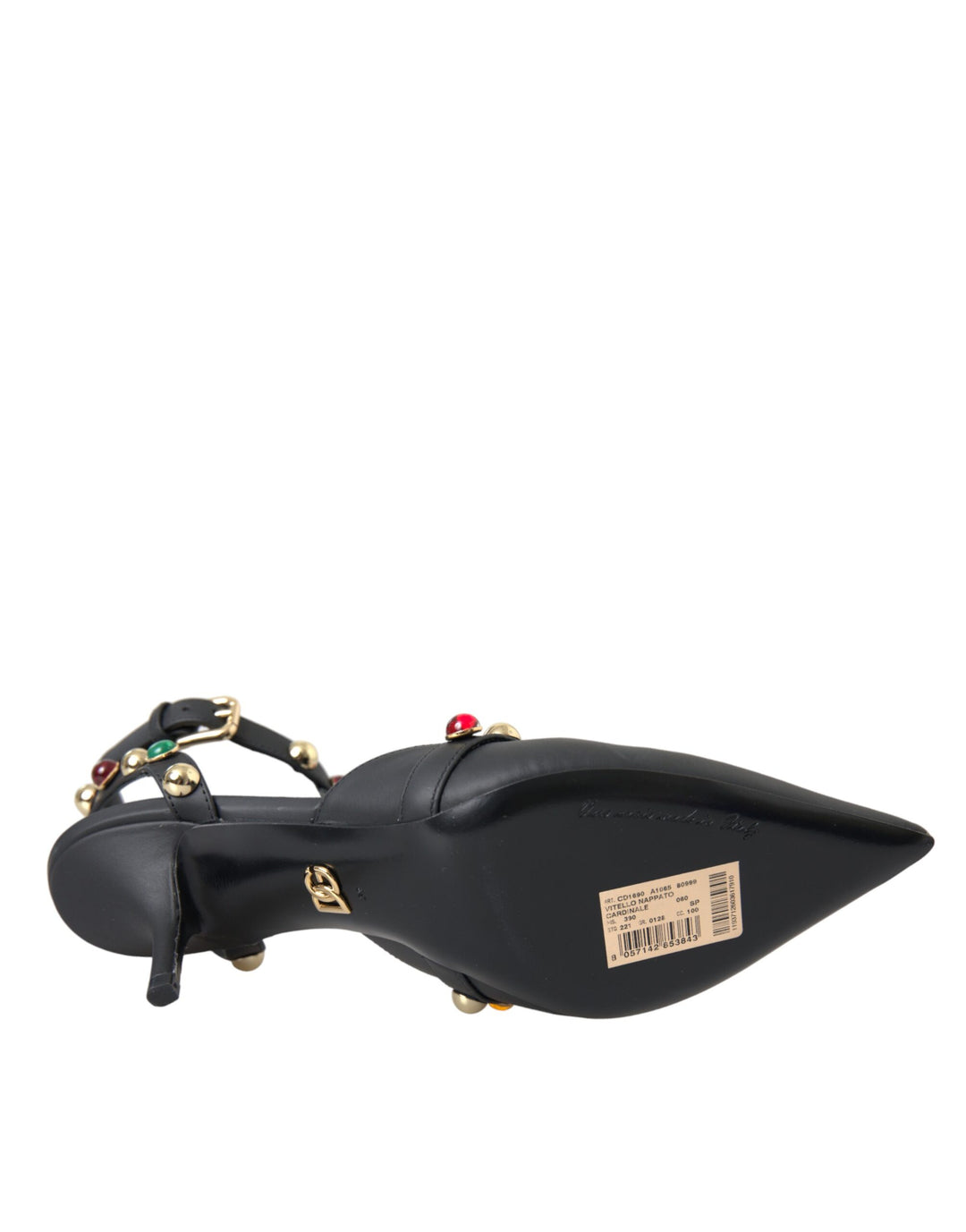 Dolce & Gabbana Black Leather Embellished Heels Sandal Shoes