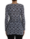 Just Cavalli Blue Floral Lace Long Sleeves Top Underwear Blouse