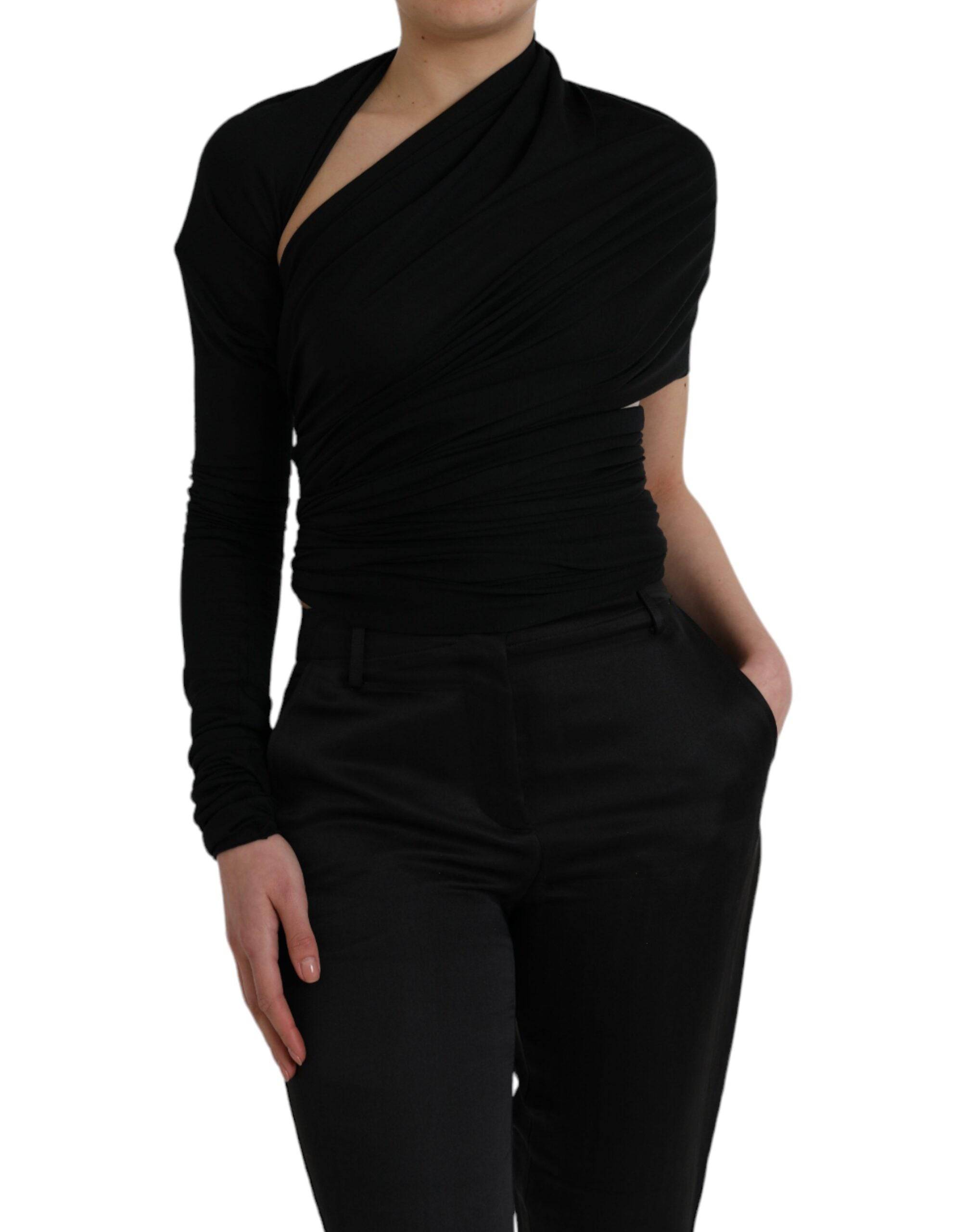 Dolce & Gabbana Black Wool Cutout Asymmetric Long Sleeve Top - ACCEXO