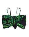 Dolce & Gabbana Black Green Leaf Silk Halter Cropped Top