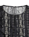 Dolce & Gabbana Black Key Castle Print Silk Blouse T-shirt