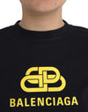 Balenciaga Black Cotton Logo Print Crew Neck Short Sleeves T-shirt