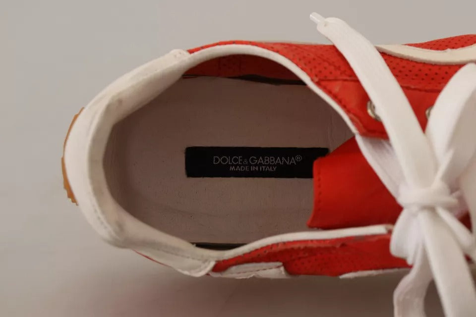 Dolce & Gabbana Red White Leather Mens Logo Casual Sneakers Shoes