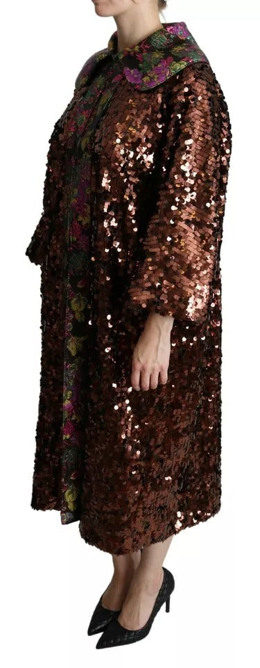 Dolce & Gabbana Multicolor Sequined Long Coat Jaquard Jacket