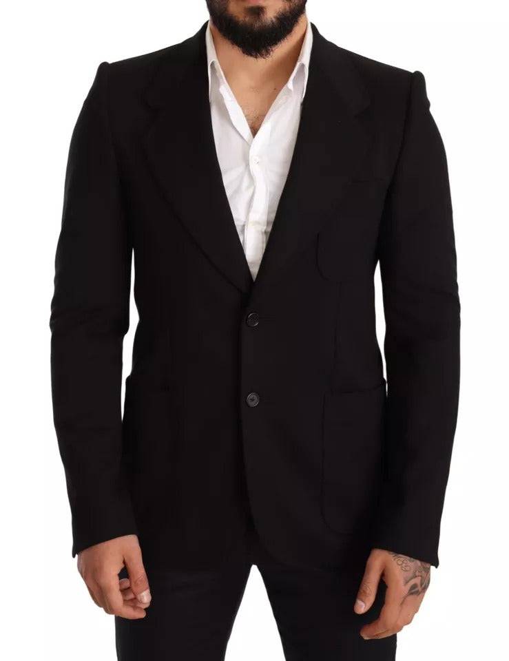 Dolce & Gabbana Black Wool Slim Fit Coat Jacket Blazer - ACCEXO