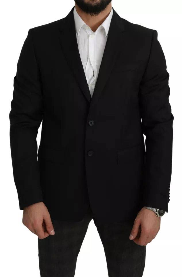 Dolce & Gabbana Black Wool Slim Fit Notch Jacket Blazer - ACCEXO