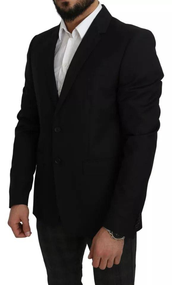Dolce & Gabbana Black Wool Slim Fit Notch Jacket Blazer - ACCEXO