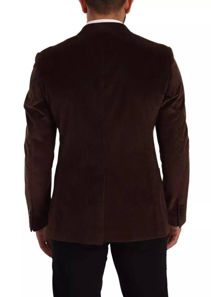 Dolce & Gabbana Brown Corduroy Slim Fit Coat DG Logo Blazer - ACCEXO