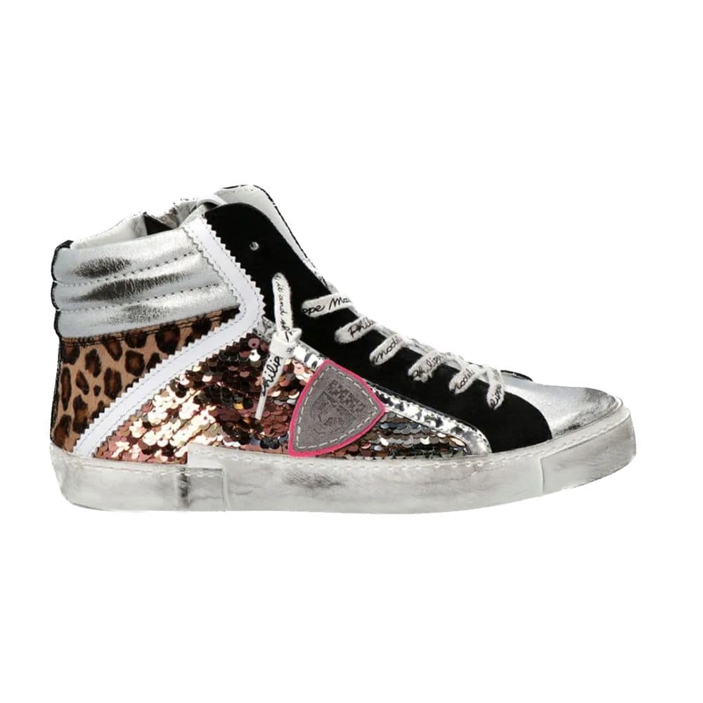 Philippe Model Elegant Gray Leather Sneakers with Sequin Details - EU36/US6