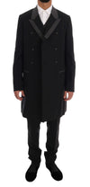Elegant Black Double Breasted Wool Suit