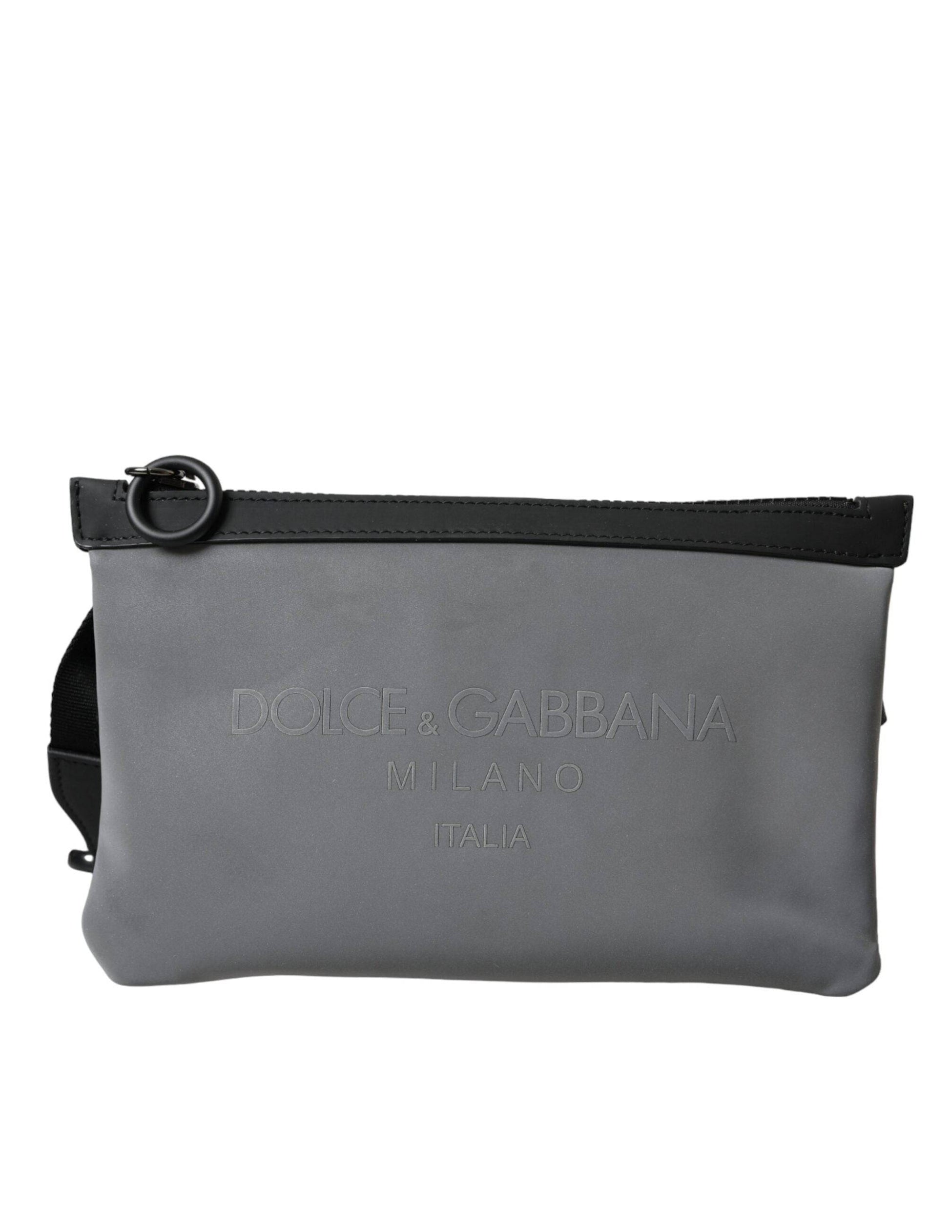 Dolce & Gabbana Gray Neoprene Logo Zip Waist Fanny Pack Belt Pouch Bag - ACCEXO