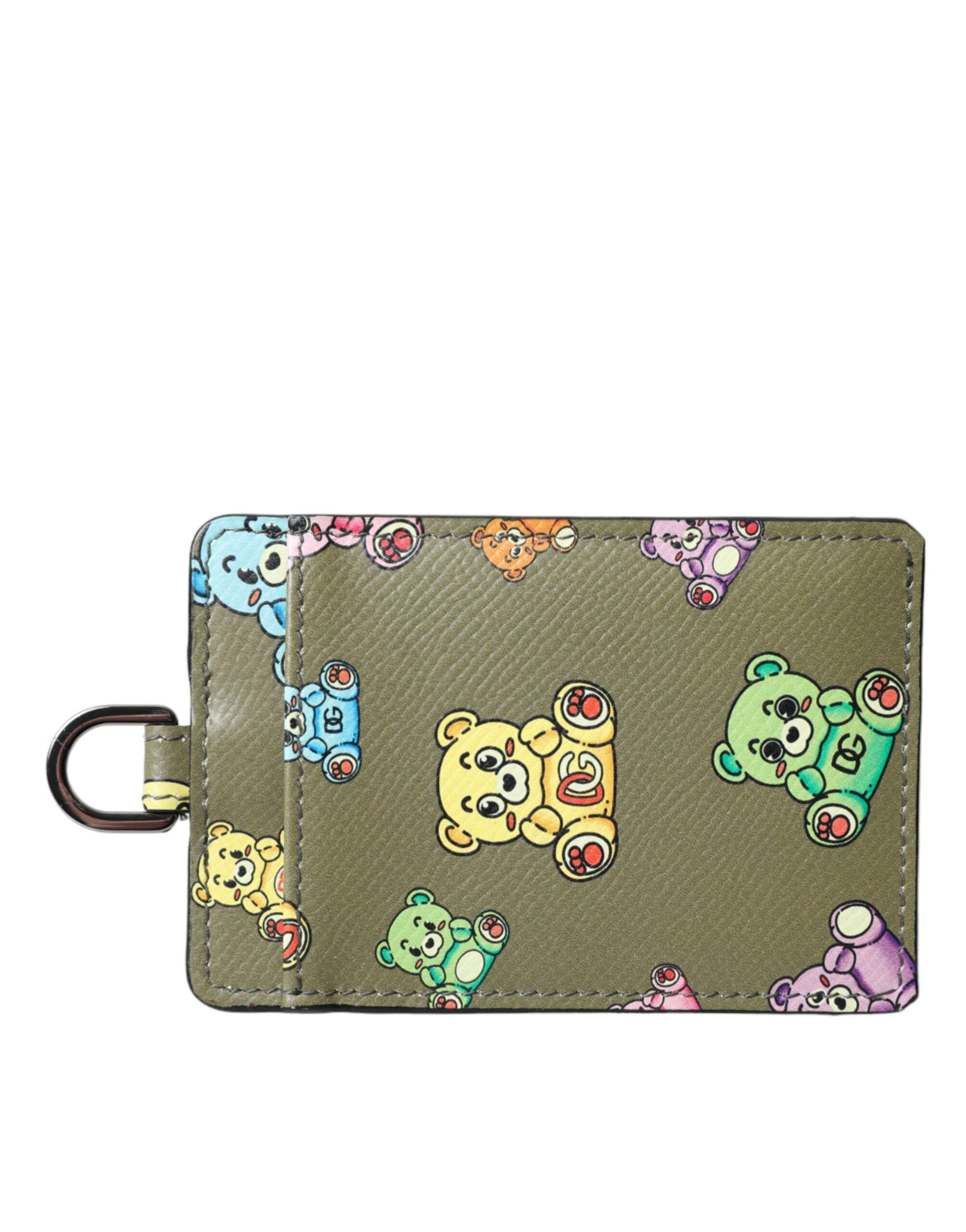 Dolce & Gabbana Army Green Teddy Bear Leather Women Card Holder Wallet - ACCEXO