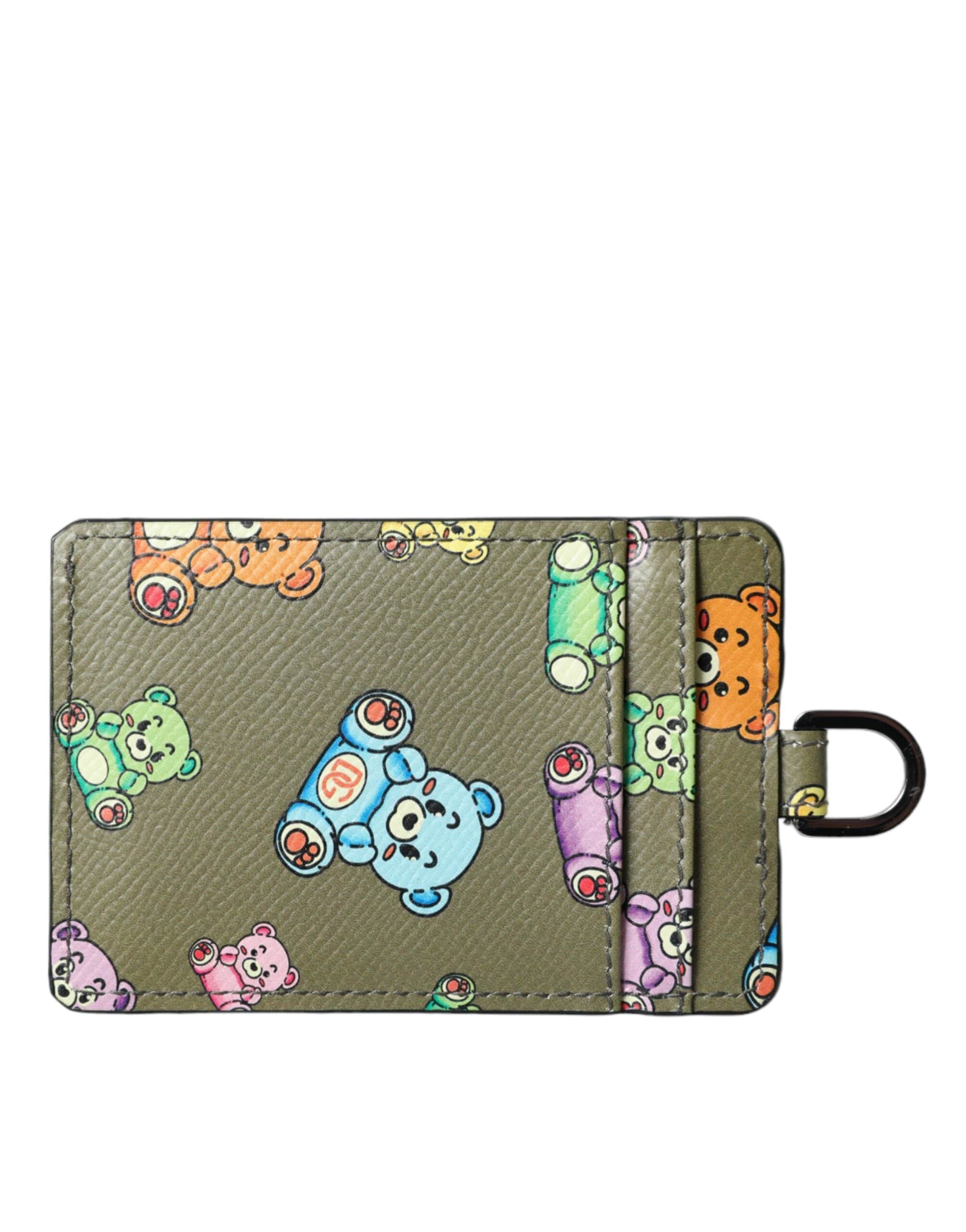 Dolce & Gabbana Army Green Teddy Bear Leather Women Card Holder Wallet - ACCEXO