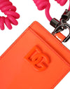 Dolce & Gabbana Orange Pink Leather DG Logo Neck Strap Card Holder Wallet