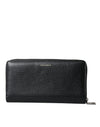 Dolce & Gabbana Black Leather Logo Patch Zip Around Continental Wallet