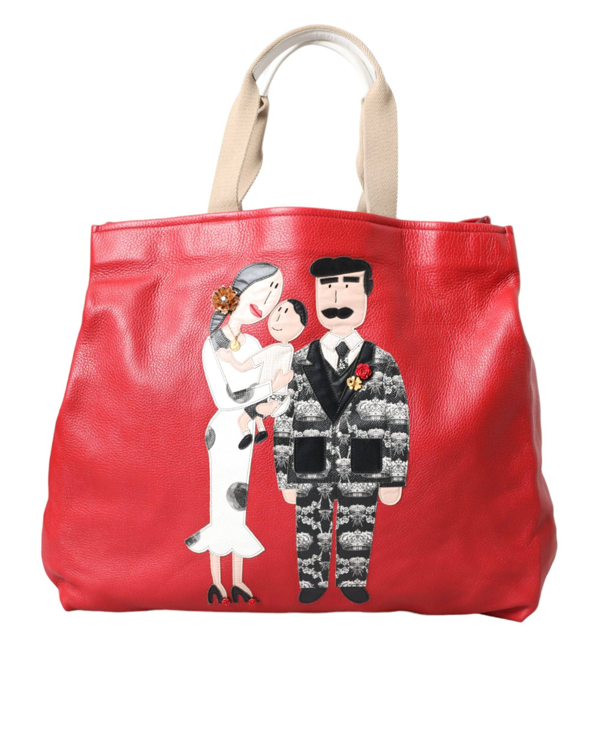 Dolce & Gabbana Red Leather #DGFamily Patch Shopping Tote Bag - ACCEXO